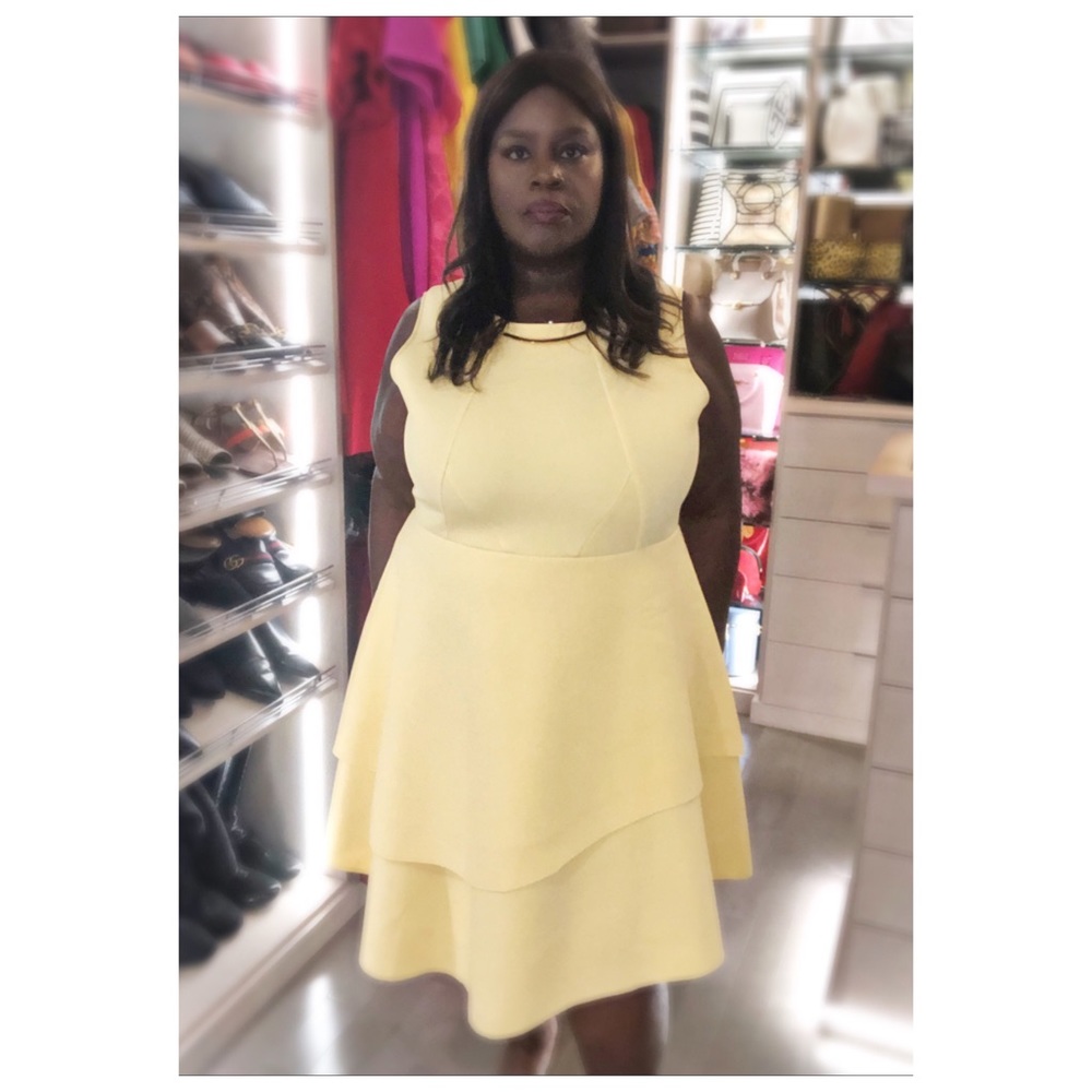 Eloquii Pale Yellow Tiered Fit-and-Flare Dress